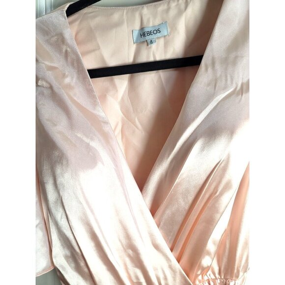Hebeos  Inspired Light Pink Satin Maxi Wrap Dress With Flutter Sleeves & Waist T - Picture 7 of 13